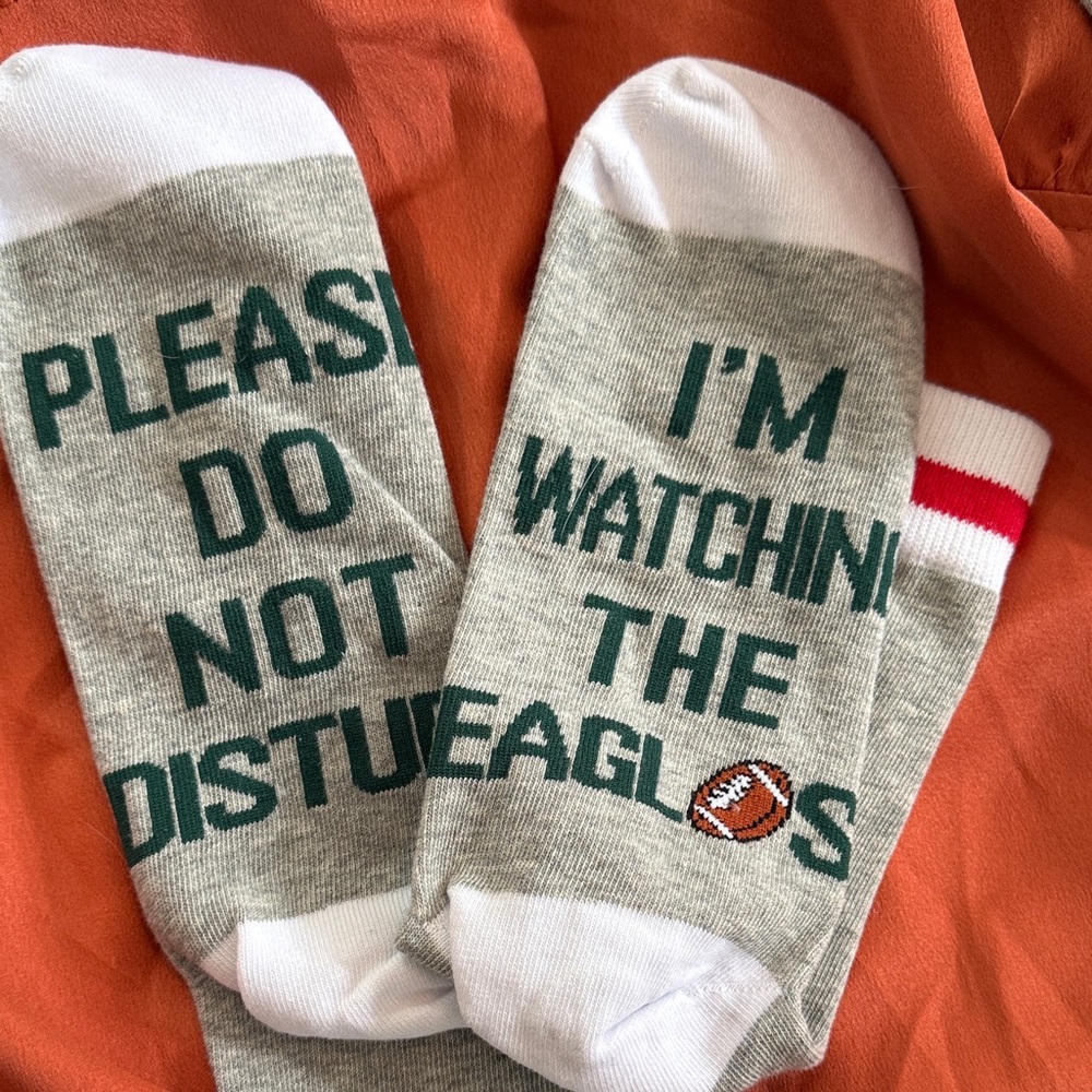 2 Pairs - New No Tags - Eagles Football Gray and White 'Do Not Disturb' Socks